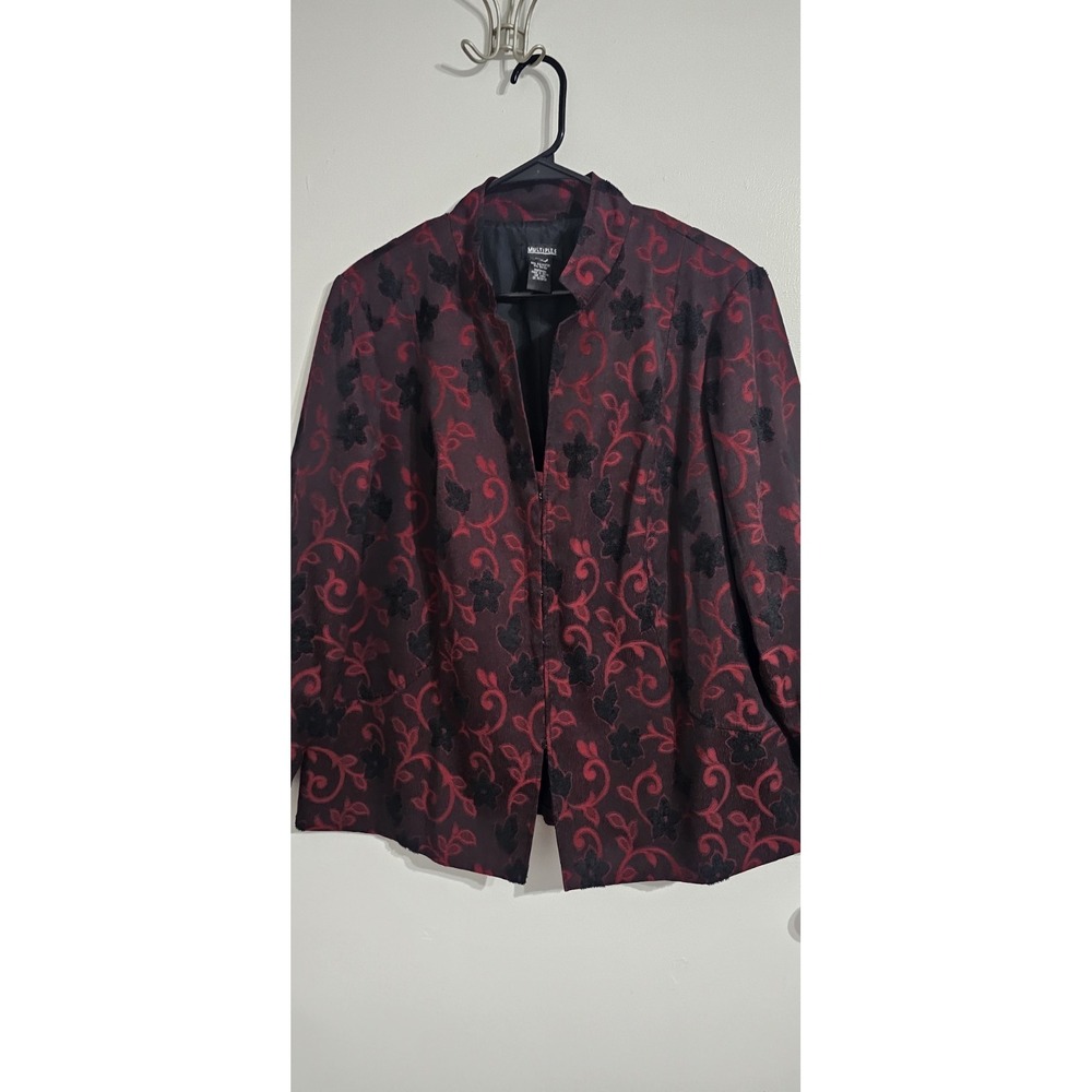 Multiples Women's‎ Floral Jacket Blazer Maroon Black Boho Feminine Party Holiday